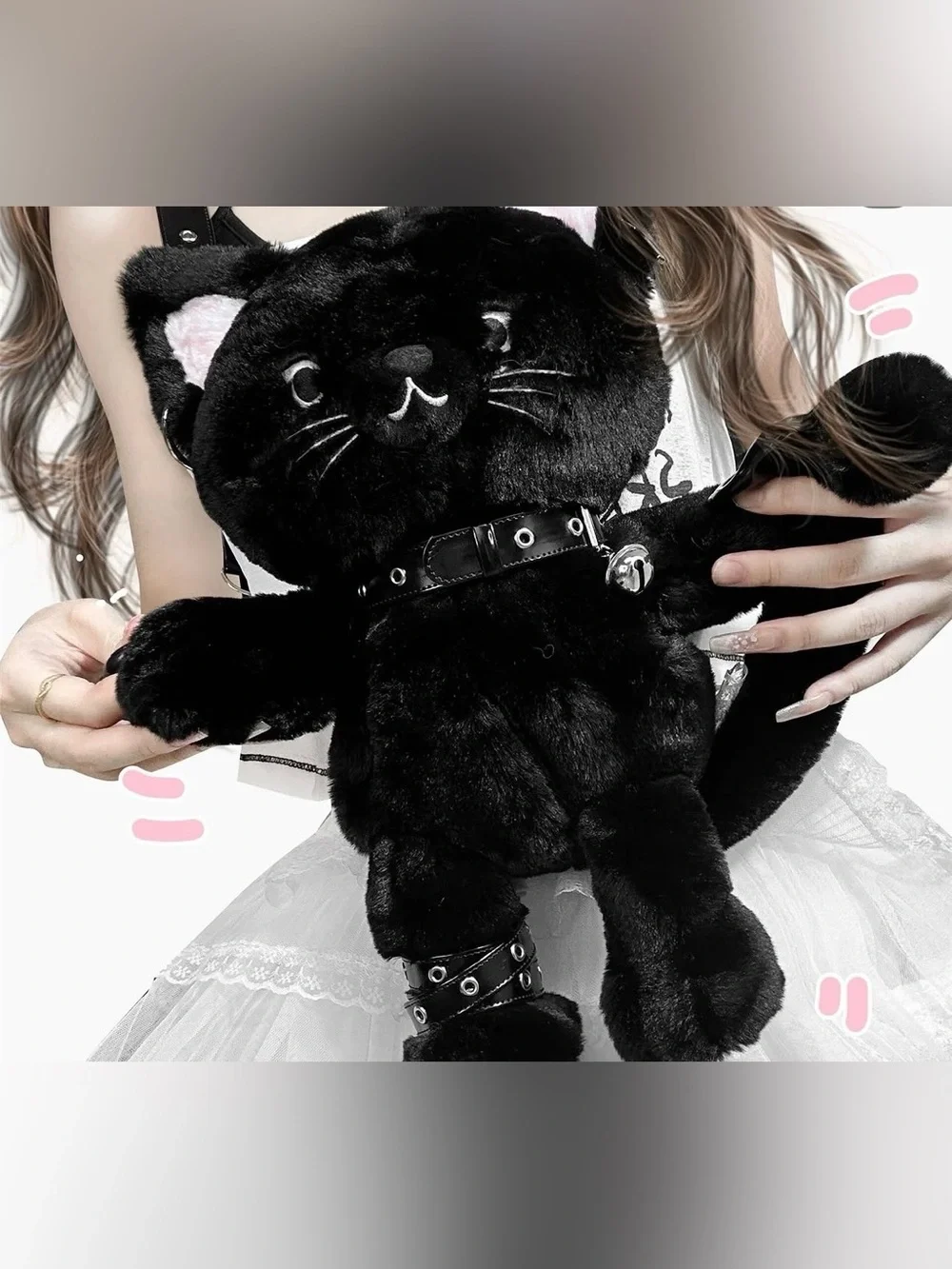 Kawaii Goth Spooky Black Cat Plush Backpack Kitten Novelty Halloween Whimsygoth